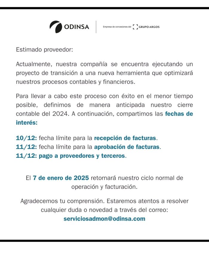 Comunicado cierre contable 2024